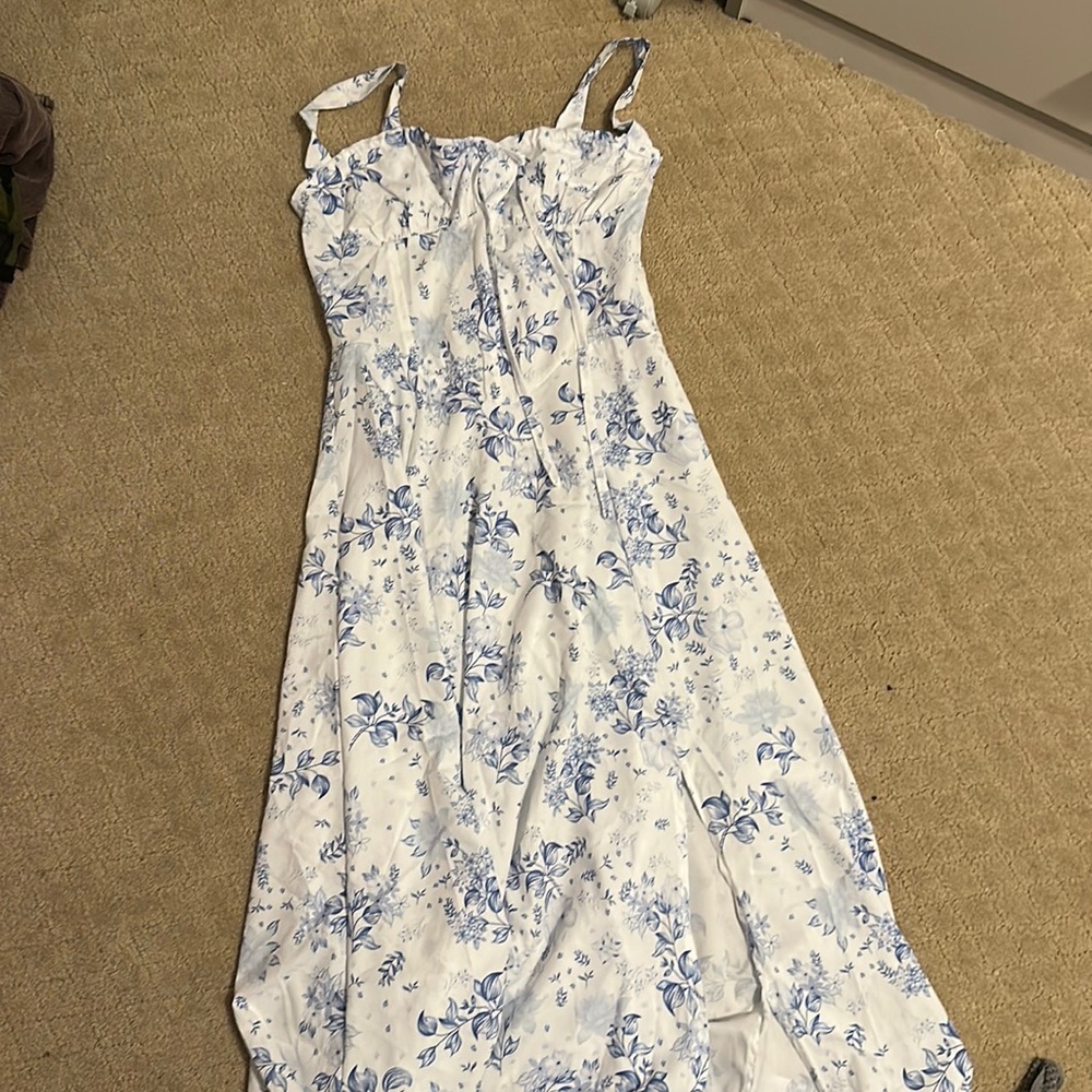 Blue and White Flower Long Dress